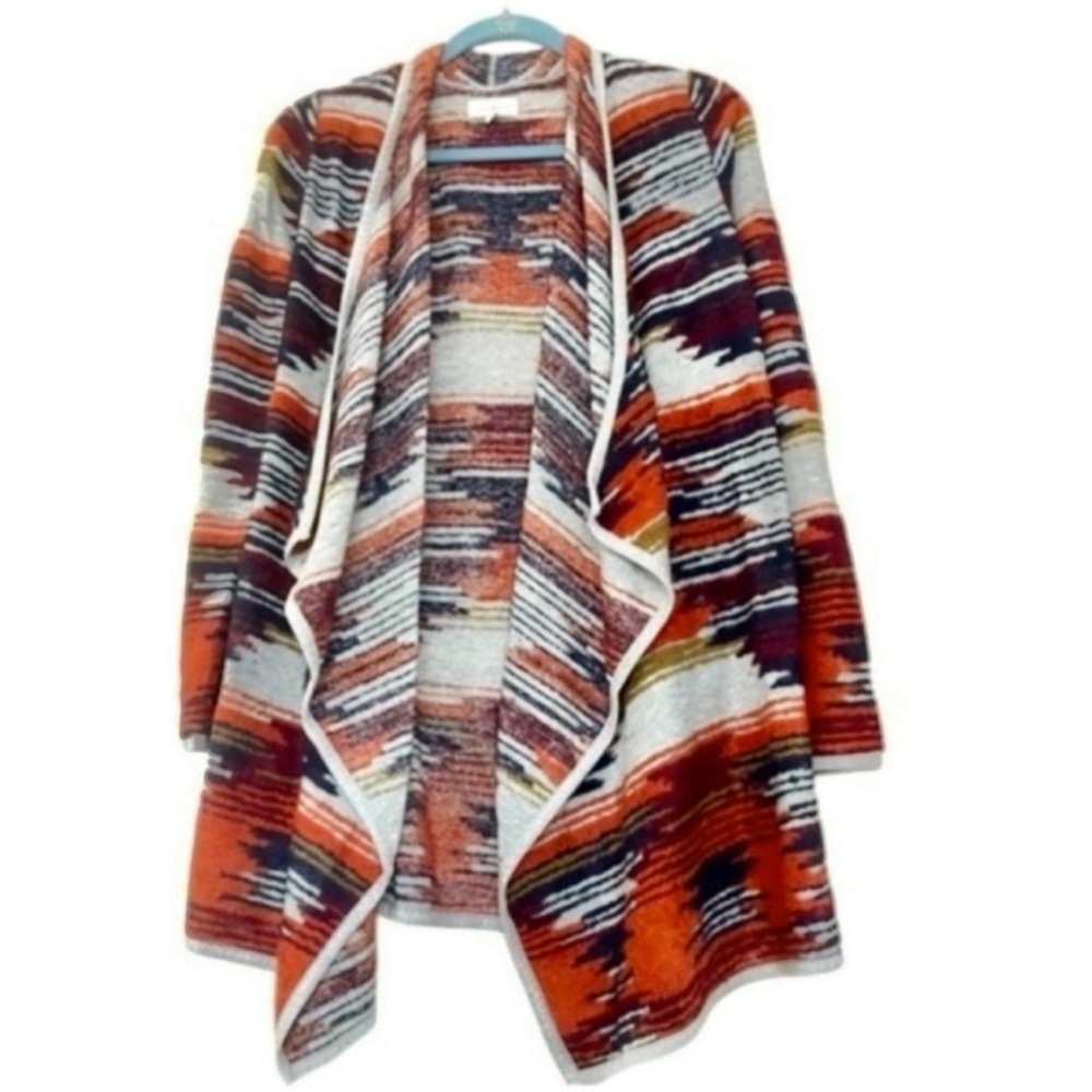 Lucky Brand Aztec Print Draped Cardigan Sweater Blue Orange Multi Size S